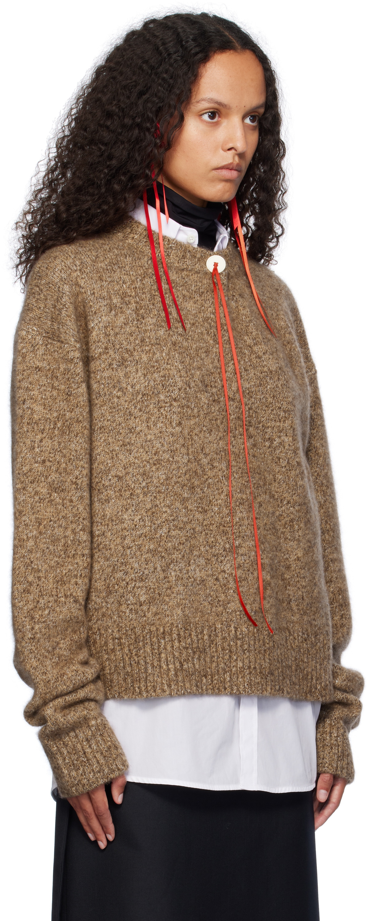 AO Yes Brown One Button Sweater