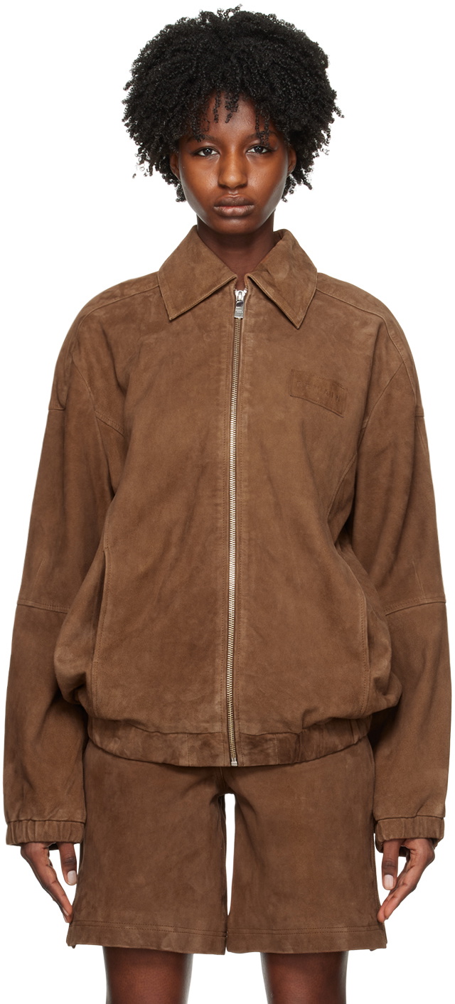 REMAIN Birger Christensen Brown Relaxed Suede Bomber Jacket