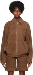 REMAIN Birger Christensen Brown Relaxed Suede Bomber Jacket