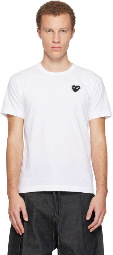 Photo: COMME des GARÇONS PLAY White Rhinestone Emblem Black Heart T-shirt