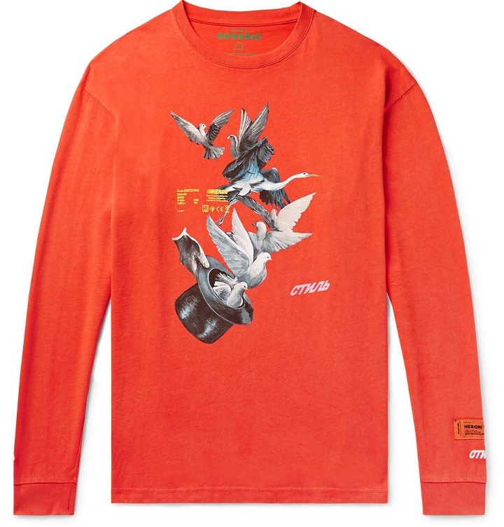Photo: Heron Preston - Oversized Logo-Embroidered Printed Cotton-Jersey T-Shirt - Tomato red