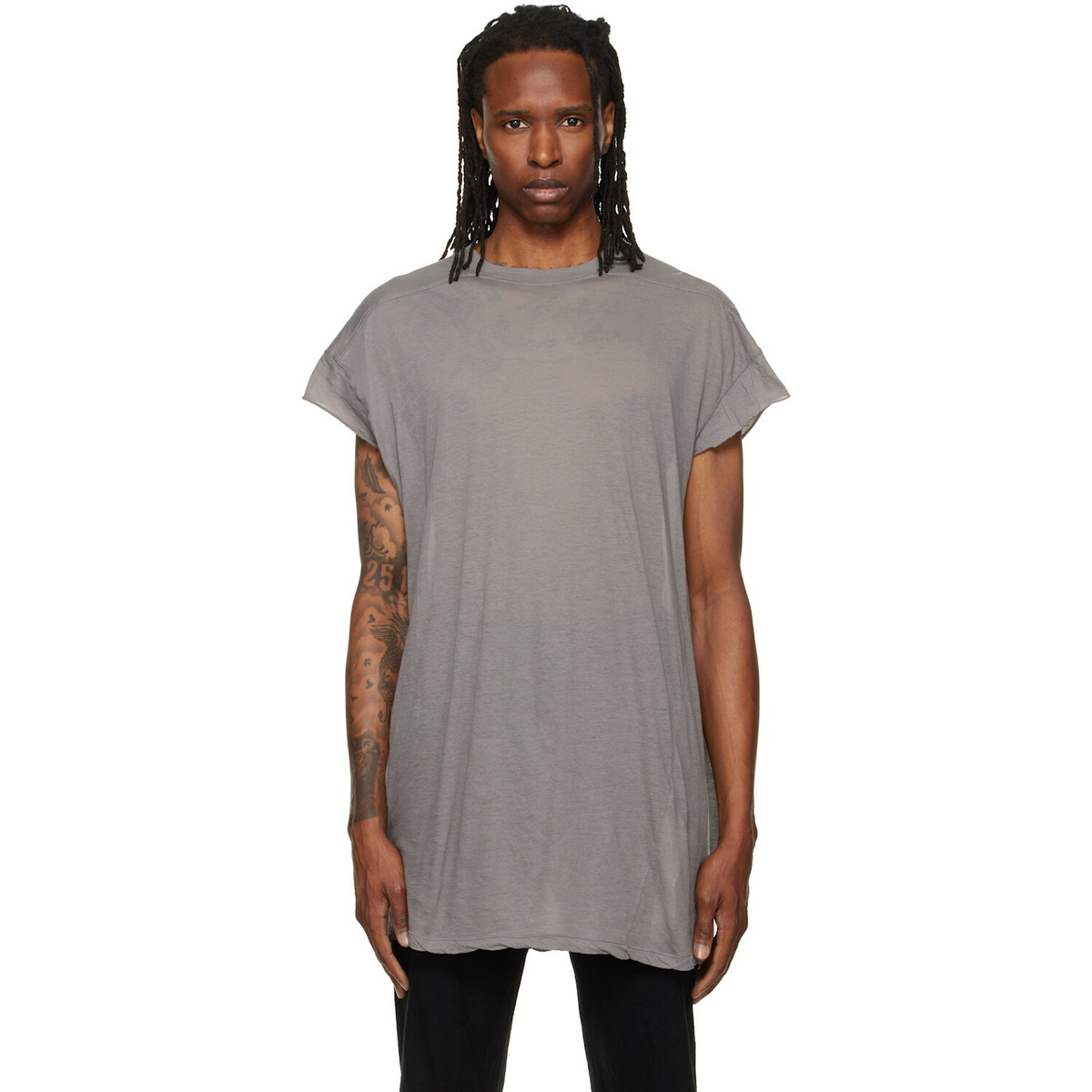 Rick Owens Gray Edfu Leather Long Sleeve T-Shirt Rick Owens