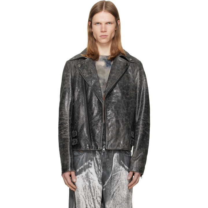Photo: Diesel Gray Treated Leather Biker Jacket