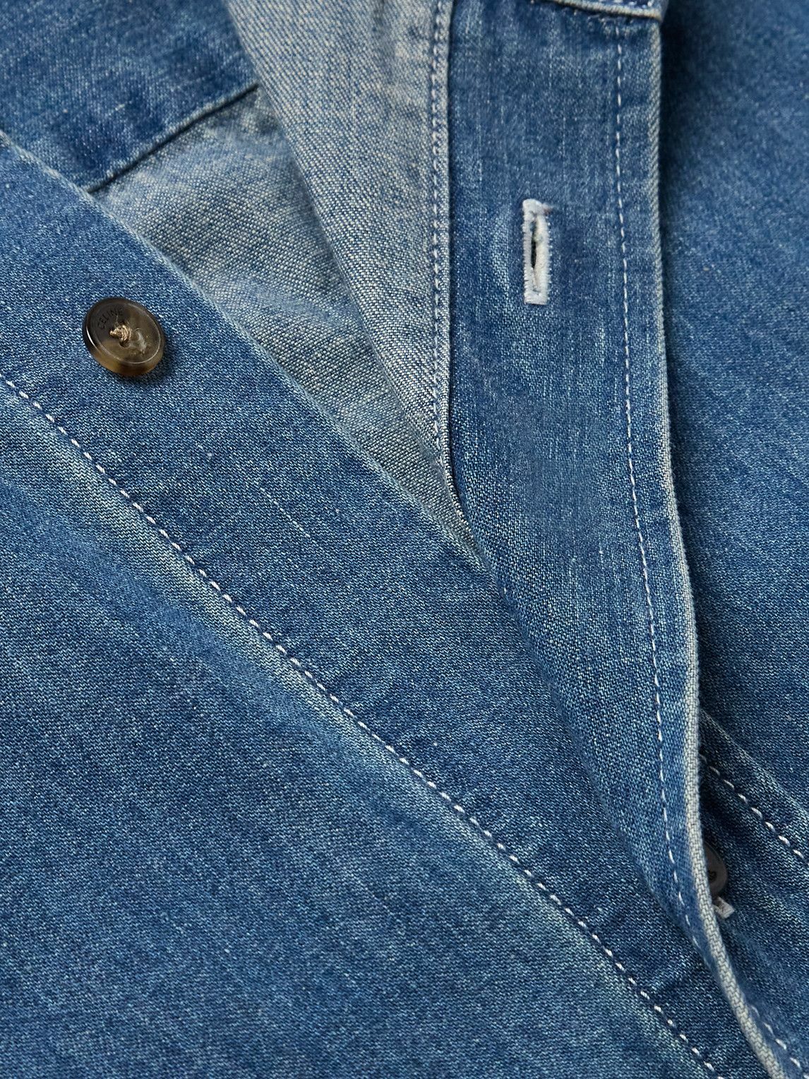 CELINE - Logo-Embroidered Denim Shirt - Blue