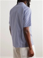 Universal Works - The Road Trip Convertible-Collar Embroidered Striped Cotton-Poplin Shirt - Blue