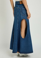 A.W.A.K.E Mode Cut-out Flared Denim Midi Skirt Blue