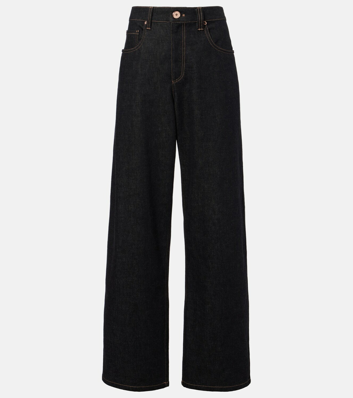 Brunello Cucinelli Leather-trimmed wide-leg jeans
