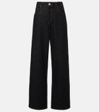 Brunello Cucinelli Leather-trimmed wide-leg jeans