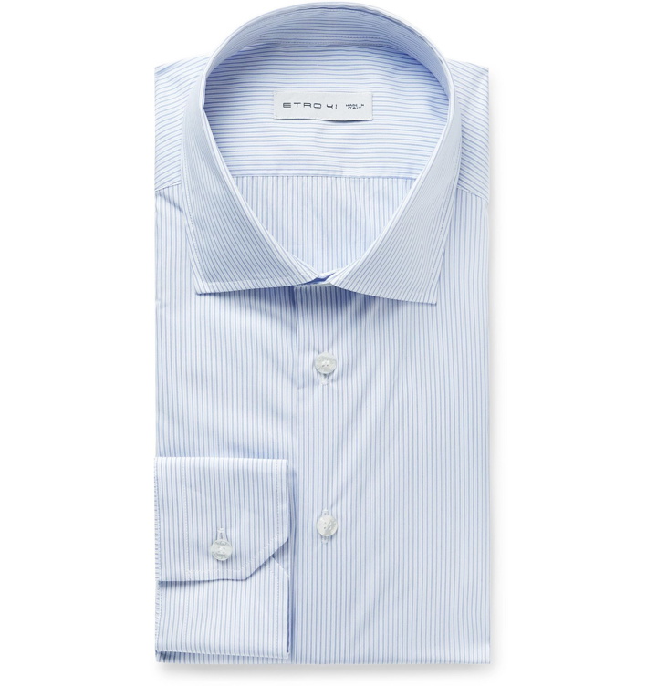 Photo: Etro - Light-Blue Slim-Fit Cutaway-Collar Striped Cotton-Poplin Shirt - Blue