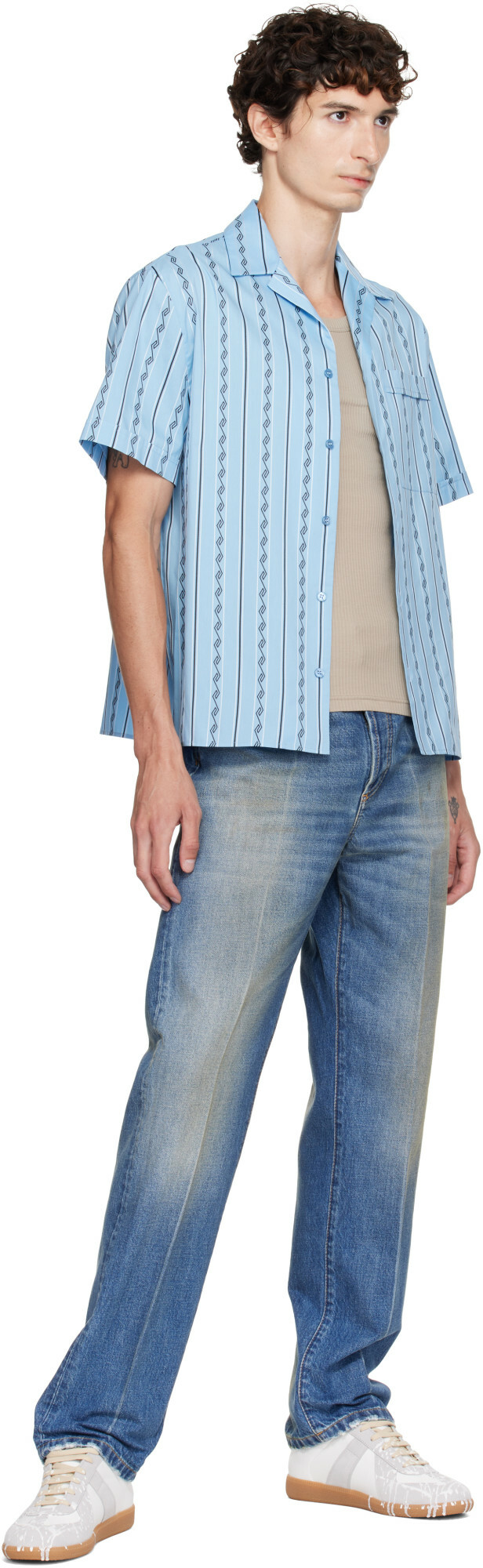 Versace Blue Distressed Straight Jeans