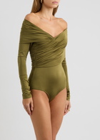 Paris Georgia Otto Off-the-shoulder Stretch-jersey Bodysuit Olive