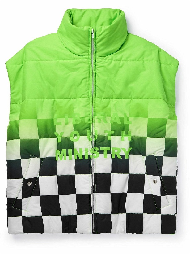 Photo: Liberal Youth Ministry - Printed Checked Shell Down Gilet - Green
