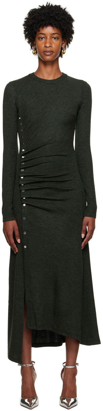 Paco Rabanne Green Gathered Midi Dress Paco Rabanne