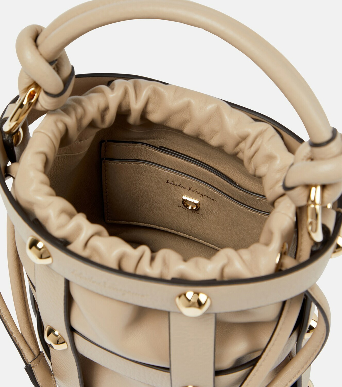 Salvatore Ferragamo Bucket Bag Brown Leather Large Drawstring Crossbody Bag