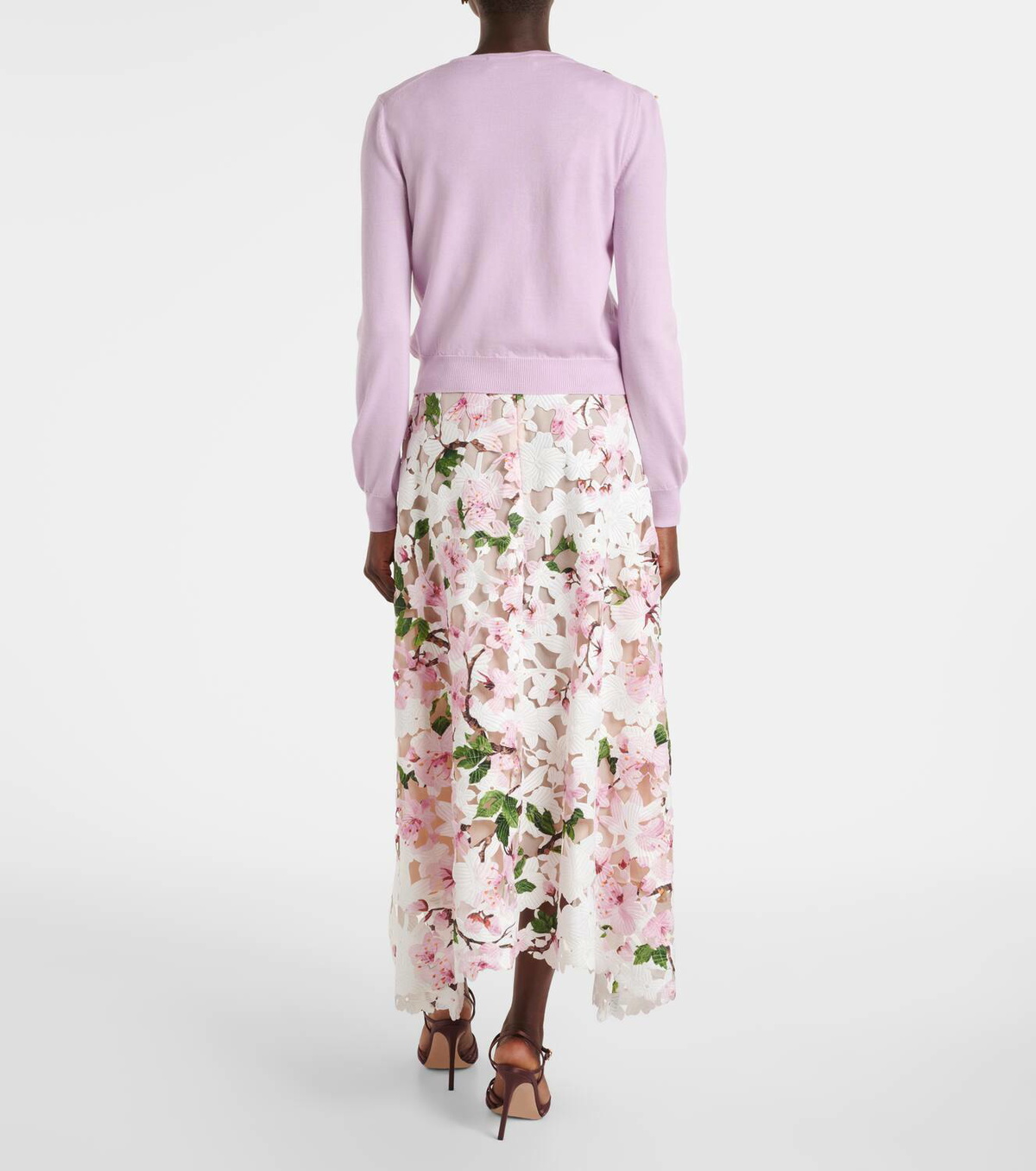 Oscar de la Renta Floral-appliqué virgin wool cardigan