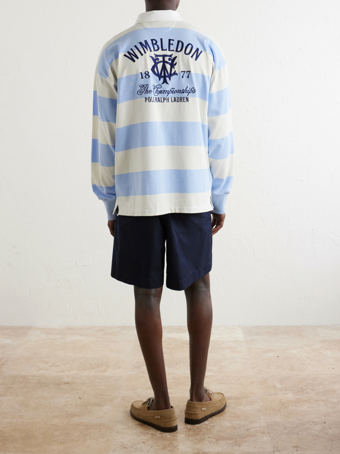 Polo Ralph Lauren - Wimbledon Logo-Embroidered Striped Cotton Rugby Polo-Shirt - Blue