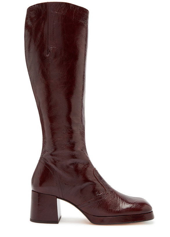 Photo: Miista Donna 65 Crinkled Patent-leather Knee-high Boots Brown