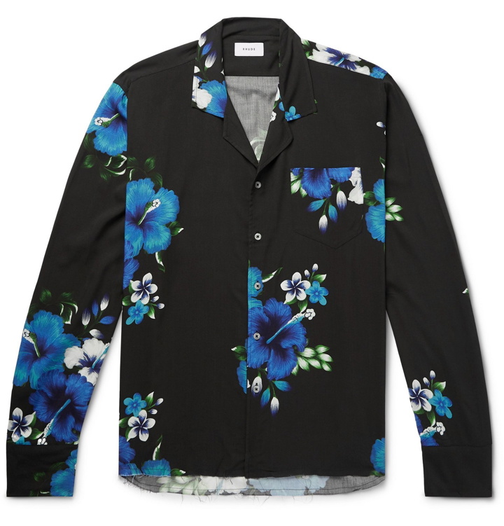 Photo: Rhude - Camp-Collar Distressed Printed Voile Shirt - Black