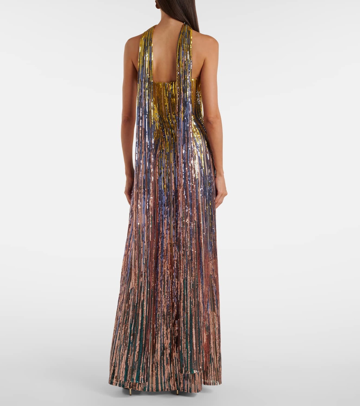 Elie Saab Sequined scarf-detail strapless gown