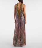 Elie Saab Sequined scarf-detail strapless gown