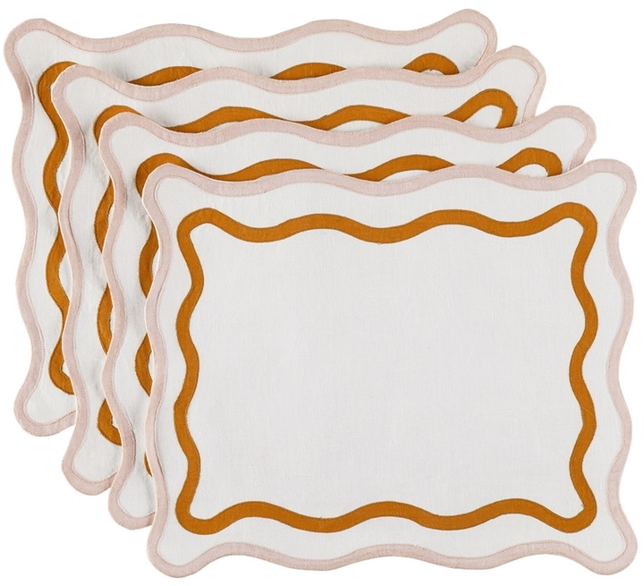 Photo: Misette Pink & Orange Grid Embroidered Linen Placemat Set