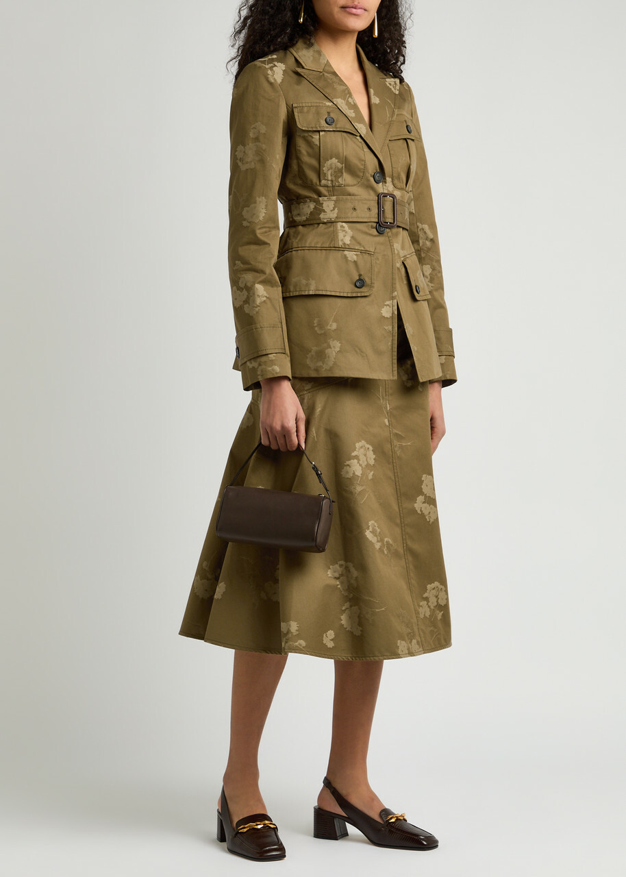 Erdem Floral-jacquard Belted Cotton Blazer Khaki