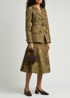 Erdem Floral-jacquard Belted Cotton Blazer Khaki