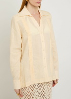 Johanna Ortiz Manly Guayabera Pleated Linen Shirt Ecru