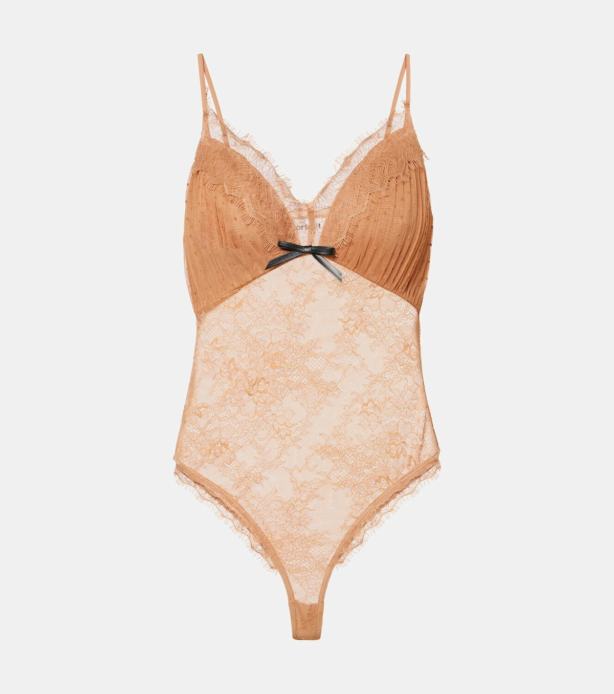 Self-Portrait Embroidered lace-trimmed mesh bodysuit
