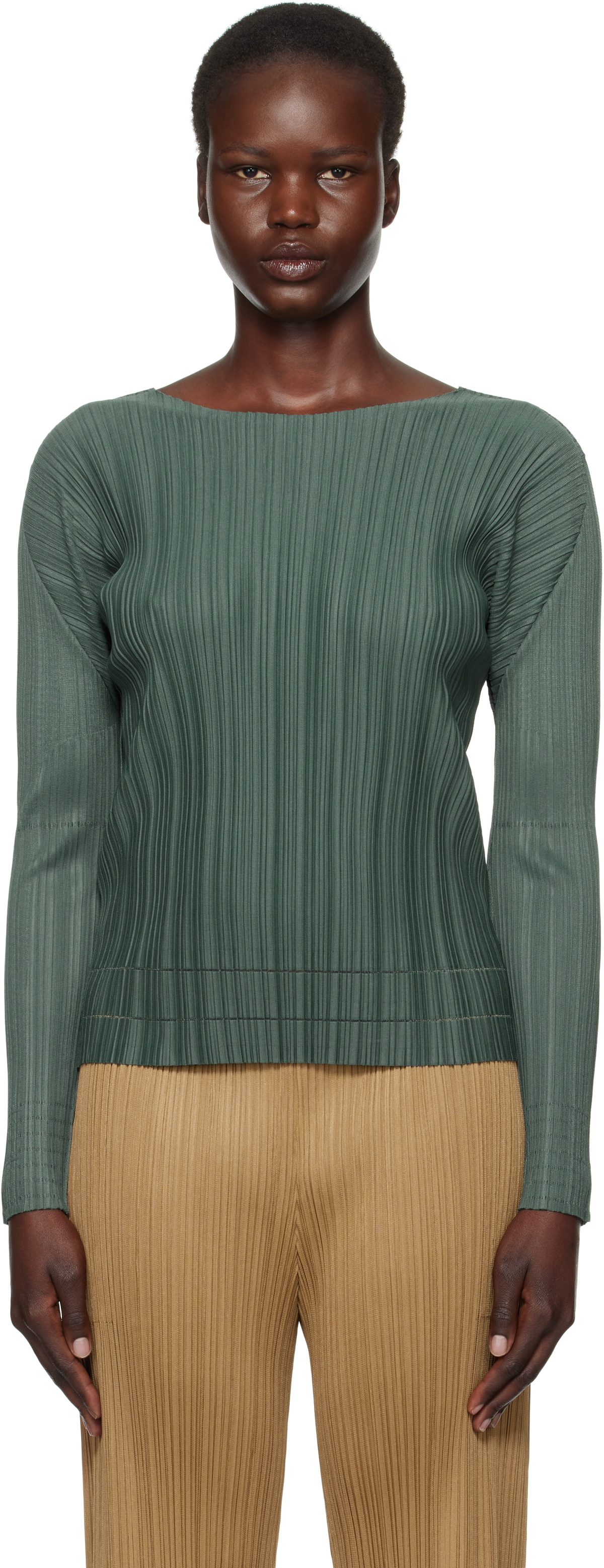 PLEATS PLEASE ISSEY MIYAKE Green Soft Pleats Top Pleats Please