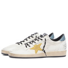 Golden Goose Men's Ball Star Leather and Suede Sneaker in White/Honey/Water Blue