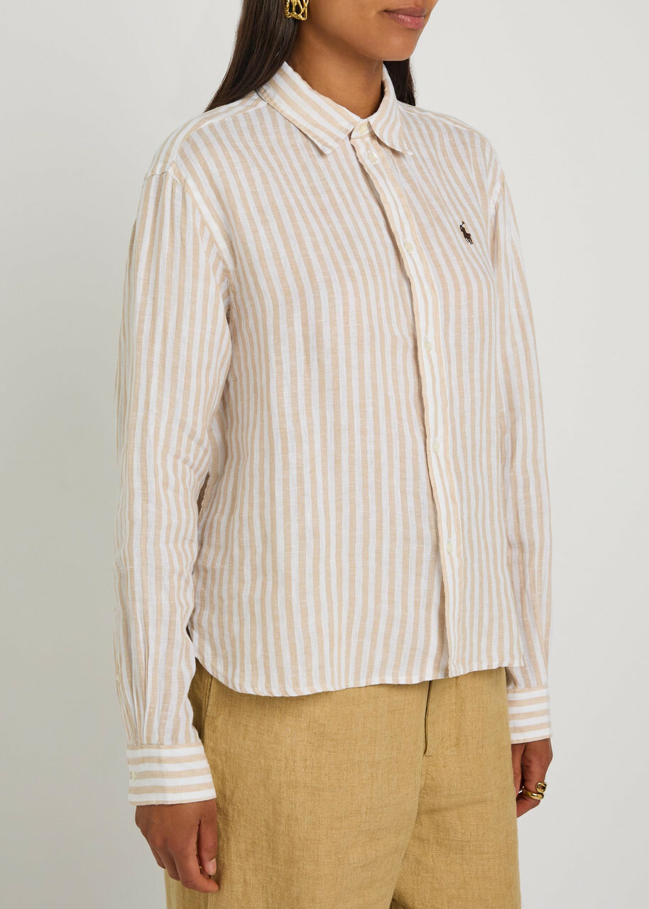 Polo Ralph Lauren Logo-embroidered Striped Cropped Linen Shirt White