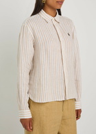 Polo Ralph Lauren Logo-embroidered Striped Cropped Linen Shirt White