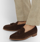 Edward Green - Hampstead Leather-Trimmed Suede Tasselled Loafers - Brown