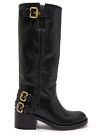 Chloe New Bikers 70 Leather Knee-high Boots Black