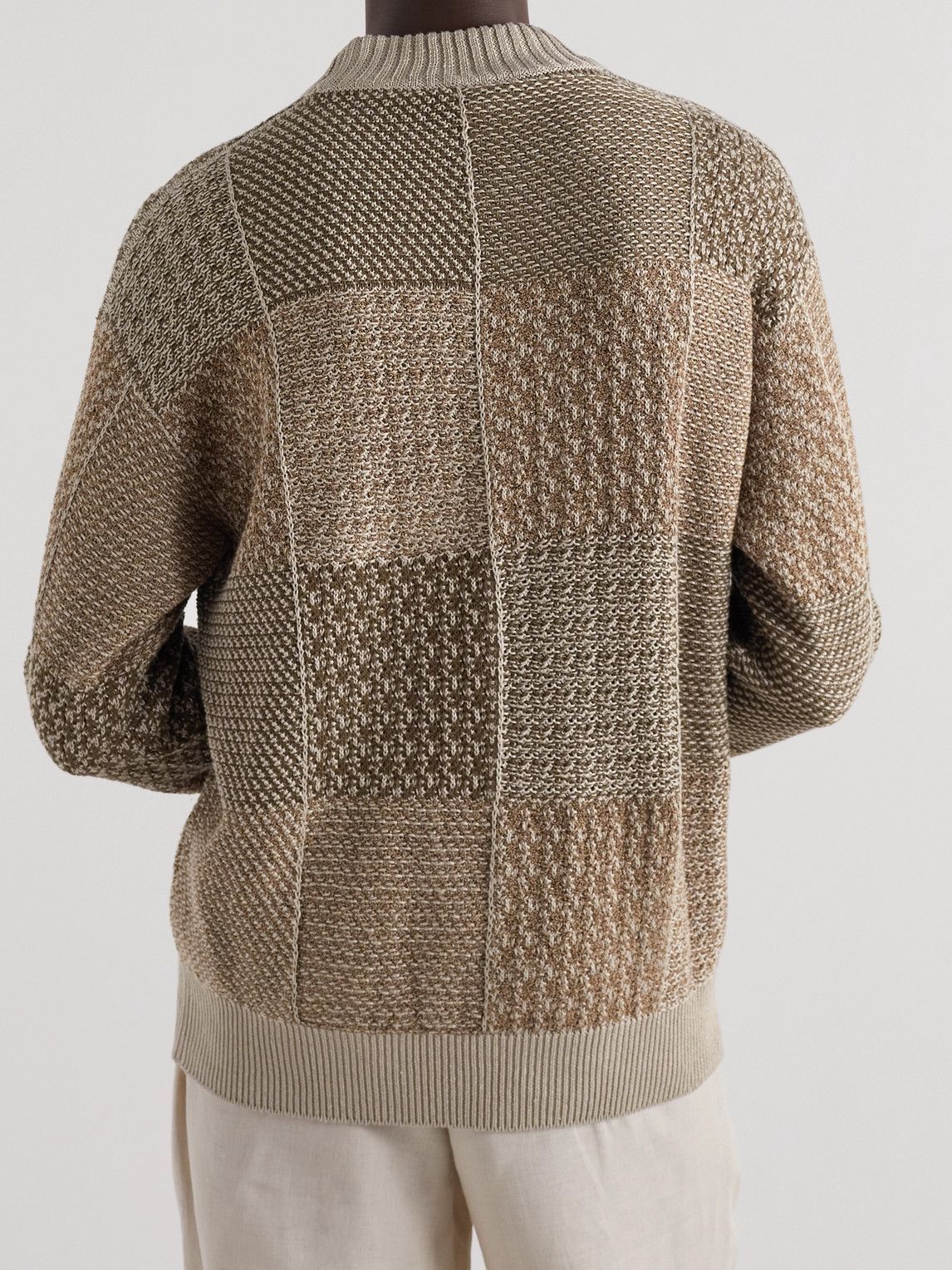 Loro Piana - Patchwork Linen, Silk and Cotton-Blend Sweater - Brown