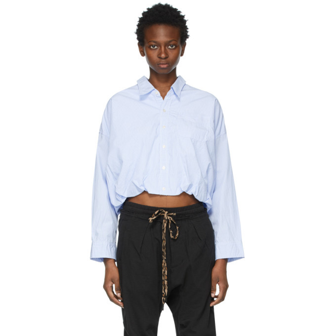 R13 White and Blue Gathered Hem Shirt R13