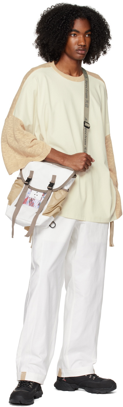 A. A. Spectrum White & Beige Knapsack Messenger Bag