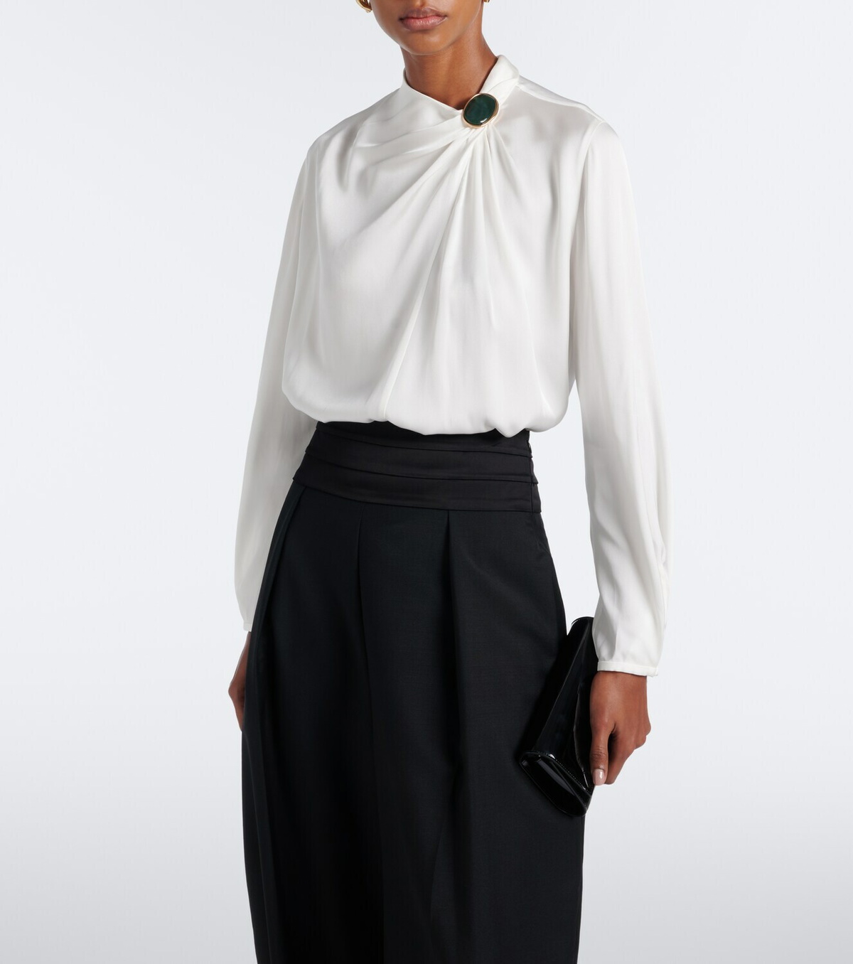 Vince Gathered silk-blend satin blouse