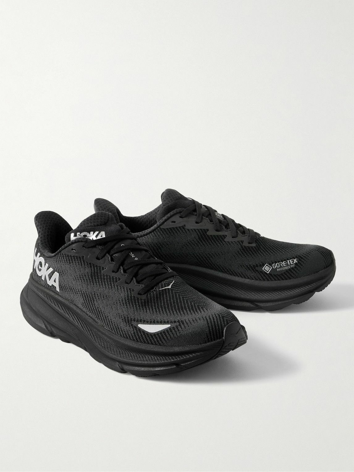 Hoka One One - Clifton 9 GTX Rubber-Trimmed Mesh Sneakers - Black Hoka ...