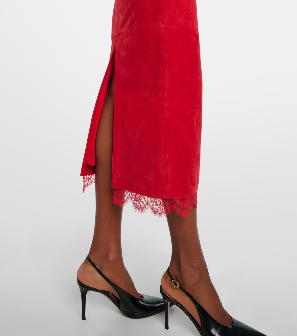 Alex Perry Lace-trimmed suede midi dress Alex Perry Alex Perry Lace-trimmed suede midi dress Alex Perry