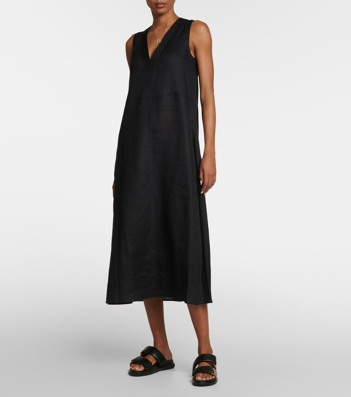 chinese dress ladies Max Mara Linen Button Down Long Dress | Camel