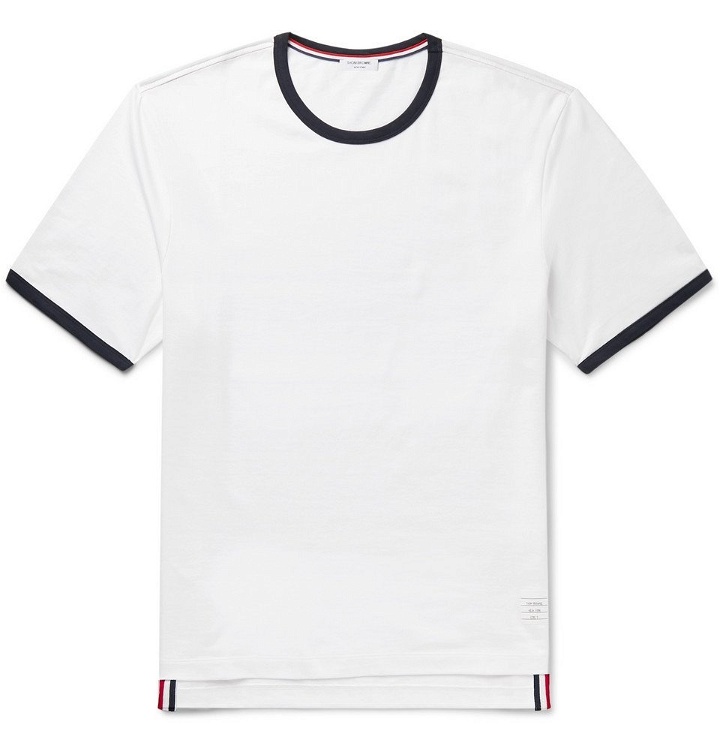 Photo: Thom Browne - Contrast-Tipped Cotton-Jersey T-Shirt - White