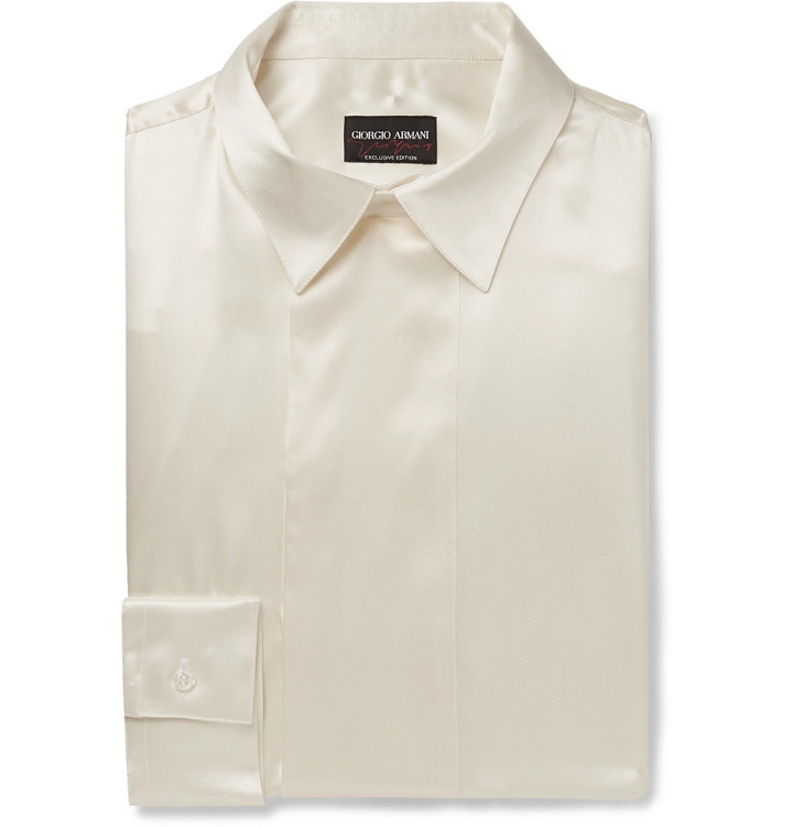 Photo: Giorgio Armani - Cream Mulberry Silk-Satin Tuxedo Shirt - Neutrals