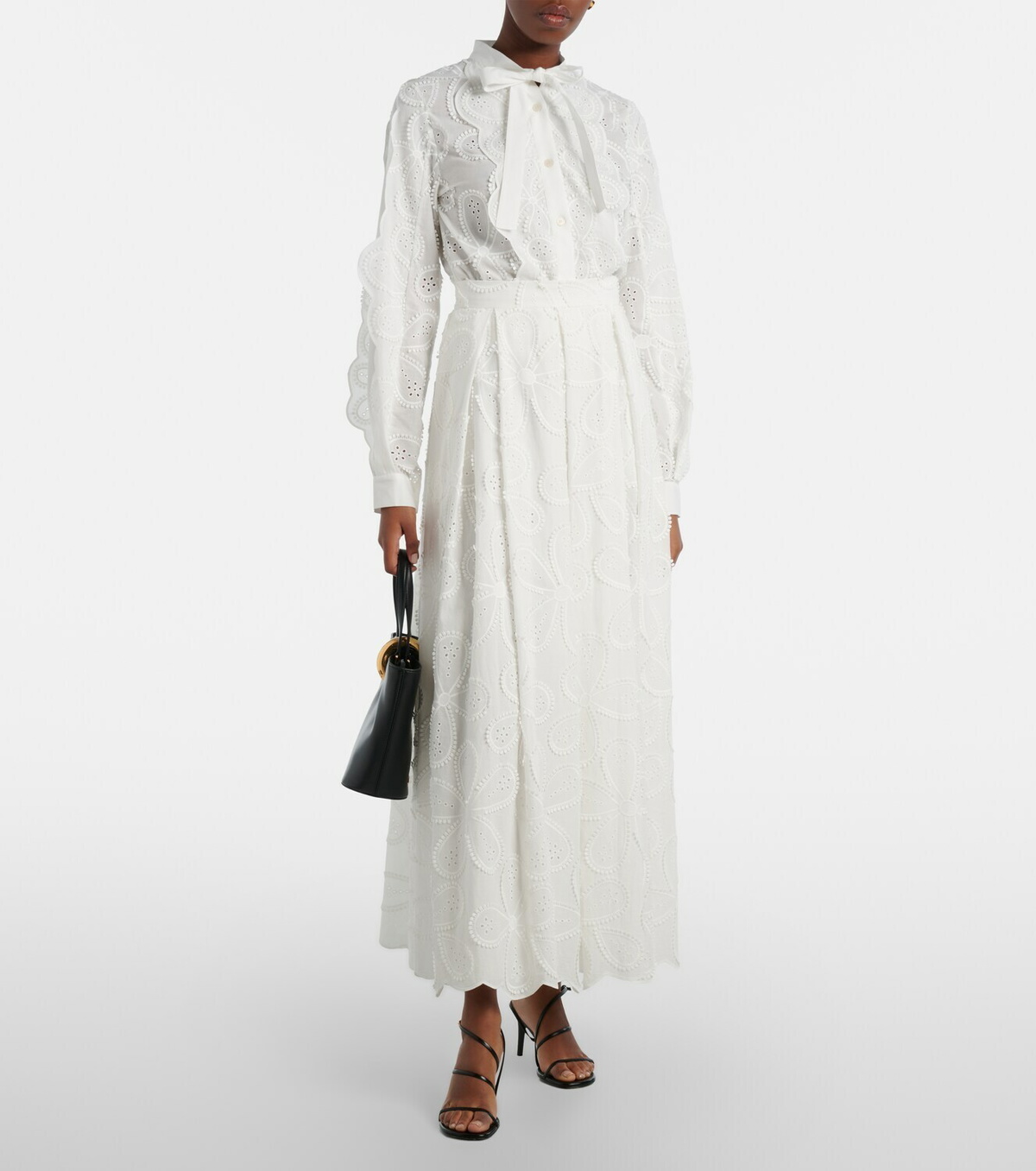 Elie Saab Embroidered cotton-blend midi skirt
