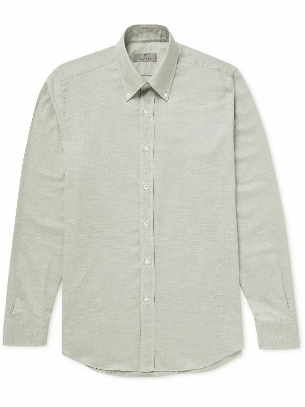 Photo: Canali - Slim-Fit Button-Down Collar Brushed Cotton-Twill Shirt - Gray