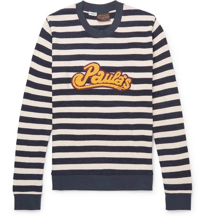 Photo: Loewe - Paula's Ibiza Logo-Appliquéd Striped Cotton Sweatshirt - Storm blue