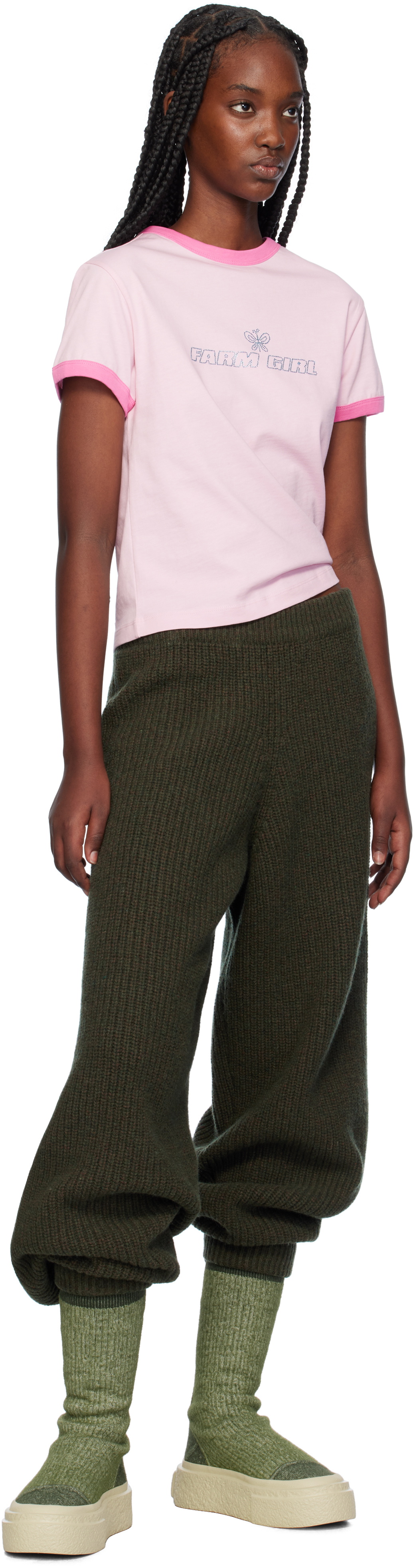 Sky High Farm Workwear Pink 'Farm Girl' Ringer T-shirt