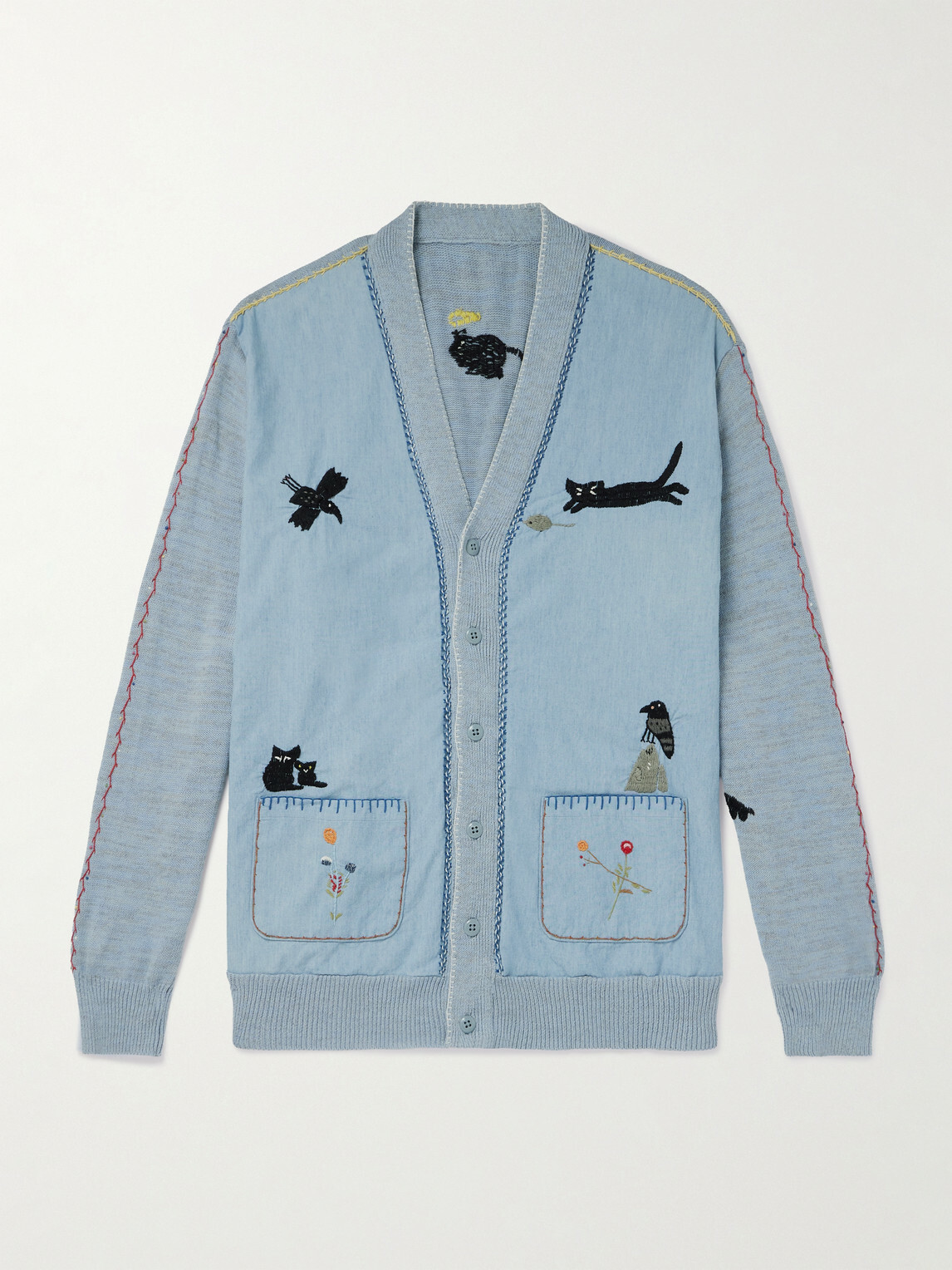 KAPITAL - Embroidered Chambray and Cotton Cardigan - Blue
