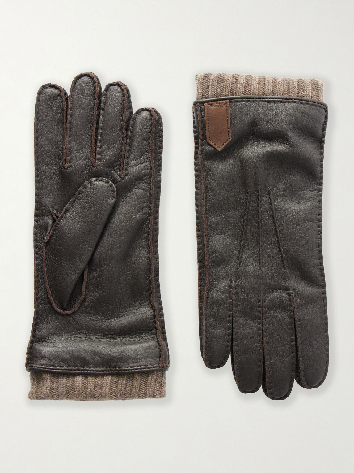 Canali - Ribbed Cashmere-Trimmed Leather Gloves - Brown